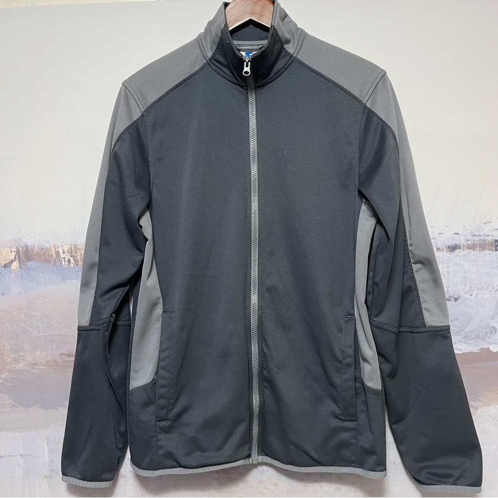 Vtg STARTER Track Jacket Mens S Grey Colorblock Full Zip Pockets Activewear Y2K‎